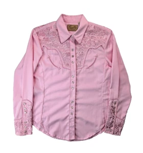 Scully Western Pink Embroidered Smiley Pearl Snap Shirt Womens Medium M - Picture 1 of 7