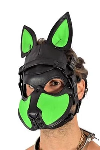 SMU Leather Mascarade Puppy Mask Neon Green 20 - Picture 1 of 3