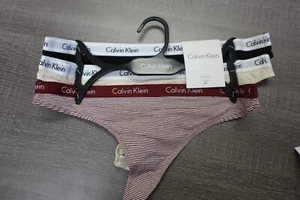 Calvin Klein Women's Carousel Logo Cotton Thong Panty 3 -Pack, Multicolor, M - Picture 1 of 4