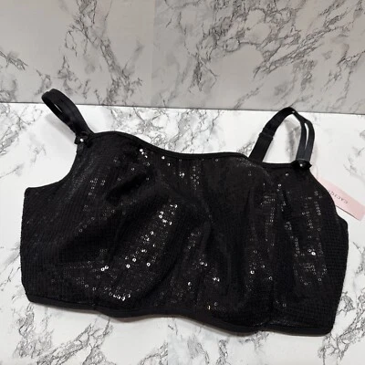 Sutiã Cami Cacique Preto Lantejoulas Feminino Tamanho 38DDD Bralette Para Camisa Transparente Sexy - Imagem 1 de 4