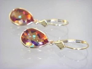 Twilight Fire Topaz, 14k Gold Leverback Earrings, E221 - Picture 1 of 5