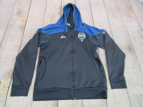 Adidas Seattle Sounders FC Grey Blue Full-Zip Hoodie Sweatshirt Men's Large Cover