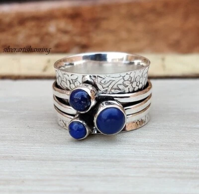 Blue Lapis Lazuli Gemstone Sterling Silver Designer Spinner Fidget Ring   AK3046 - Image 1 of 4