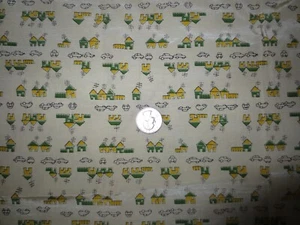 3693. 6 Pcs. Vtg. HOUSES & CARS PRINT Silky RAYON? Craft FABRIC-3-7/8 yds. total - Picture 1 of 2