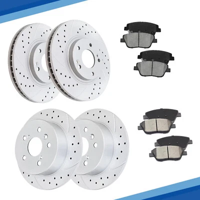 Rotores perforados delanteros traseros + Kit de pastillas de freno de cerámica para Kia Optima Hyundai Sonata Foto 1 de 4