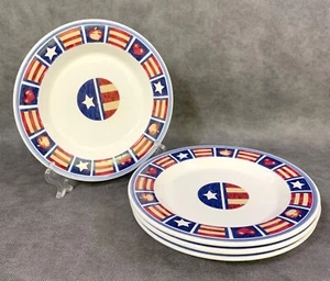 Set of 4 Tienshan Red White & Blue Americana Flag Heart Salad Dessert Plates 7.5 - Picture 1 of 7