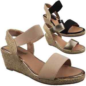 EE WIDE FIT Wedges Light Shoes Elastic Summer Comfy Hessian Sandals Womens Sizes