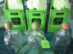 *3* PATRON *SILVER* TEQUILA EMPTY GLASS BOTTLES WITH CORKS & 1 RIBBON EA: 375 ml - Picture 1 of 2