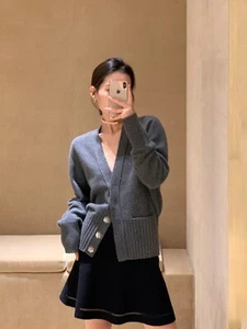 Self Portrait Women Gray V-neck Knitted Cardigan Jacket - Picture 1 of 11