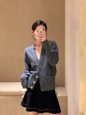 Self Portrait Women Gray V-neck Knitted Cardigan Jacket - Image 1 of 4