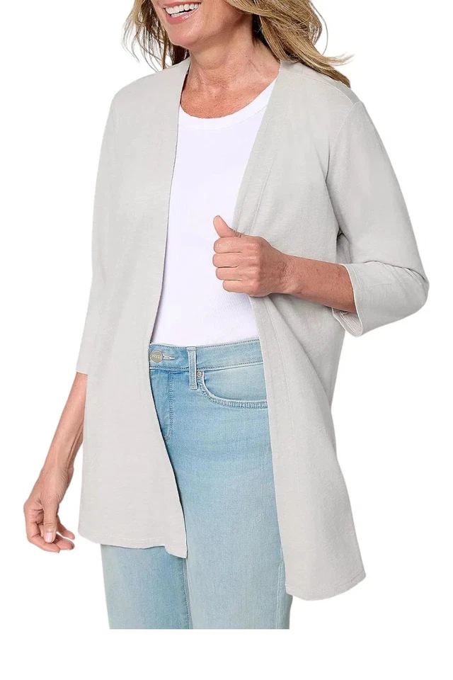 Denim & Co. Women's 3/4 Sleeve Slub Jersey Tunic Cardigan Pearl - Image 1 of 1