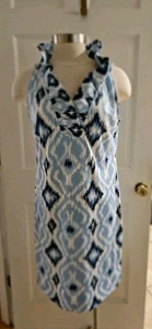 GRETCHEN SCOTT DAMEN ÄRMELLOSES KLEID IKAT BLAU WEISS JERSEY RÜSCHENAUSSCHNITT GR. M - Bild 1 von 18