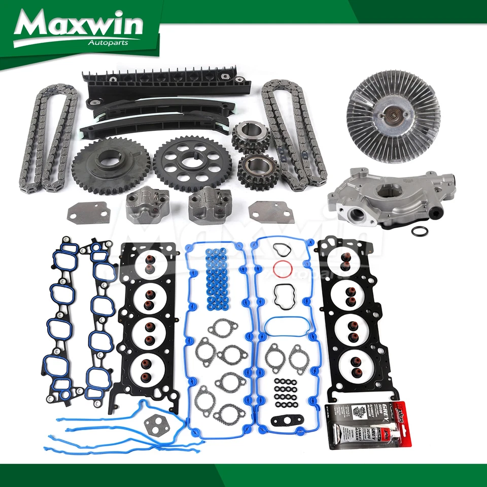 Head Gasket Set Timing Chain Kit Oil Pump Fan Clutch Fit Ford E-350 Super Duty Foto 1 de 4