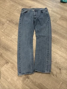 Levis 501 Jeans Mens Size 38x34 Button Fly Faded Blue Distressed Denim Classic - Picture 1 of 8