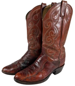 Dan Post Ostrich Leg / Leather Cowboy Boots Mens 9 D 6636 Brown - Picture 1 of 15