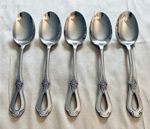 Vintage Oneida Cube Stainless Flatware TOUJOURS Set of 5 Soup Spoons 6 3/4" - Picture 1 of 3