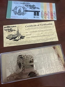 Walt Disney World WDW LE 24kt Gold Plated Commemorative 40th ETicket Ticket Book - Imagen 1 de 3