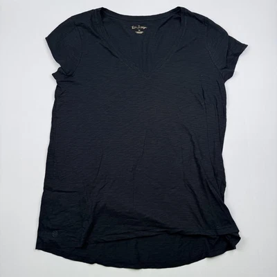 Camisa Lilly Pulitzer Para Mujer Mediana Negra Cuello en V Camiseta Slub Dobladillo Curvo Informal Foto 1 de 4