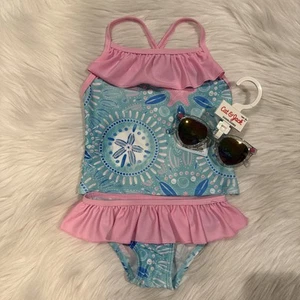 Floatimini Swimsuit 2 Pc Tankini Girls Size 4 Pink Ruffle & Sunglasses Bx12 - Picture 1 of 8