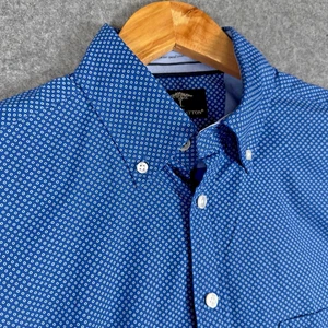 Fynch-Hatton Shirt Mens Medium Blue Geometric Long Sleeve Regular Premium Cotton - Picture 1 of 14