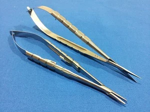 SET OF 2 CASTROVIEJO MICRO SURGERY NEEDLE HOLDERS & SCISSORS STRAIGHT TIP 6" - Picture 1 of 3