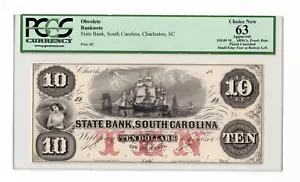 Banco Estatal ""PRUEBA Charleston Carolina del Sur"" década de 1850 billete de $10 PCGS 63 elección nuevo - Imagen 1 de 2