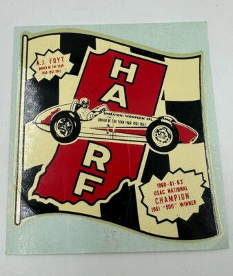 Rare Vtg 1960's A.J. Foyt Sheraton Thompson Indy 500 Hare 61'-63' Winner Sticker - Image 1 of 4