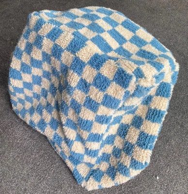 Light Blue and white Moroccan Berber wool checkered pouf ! Floor cushion - Image 1 of 4