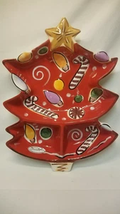 Christmas Tree Chip & Dip Serving Platter 16 x 12 Hand Painted Clay Art EUC - Picture 1 of 13