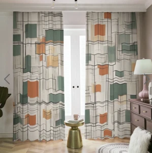 Mid Century Modernist Verdunkelungsvorhänge Modern Art Farbtöne Oliv Retro Vorhänge - Bild 1 von 2