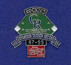 1993 Colorado Rockies Expansion Season Record Coke Coca-Cola Baseball Lapel Pin - Picture 1 of 1