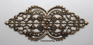 #1864 LARGE ANTIQUED GOLD OPEN FILIGREE BARRETTE COMPONENT - 1 Pc - Picture 1 of 2