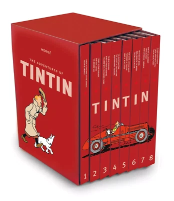 Complete Adventures of Tintin 8 Books Box Set by Herge Black Island, Blue Lotus - Image 1 of 2
