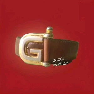 GUCCI Gürtel golden einzelne G Schnalle zweifarbig braun Leder Made in Italy 42 / 105 - Bild 1 von 24