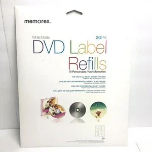 20 Memorex DVD CD White Matte Paper Inkjet Laser Labels Sealed - Picture 1 of 5