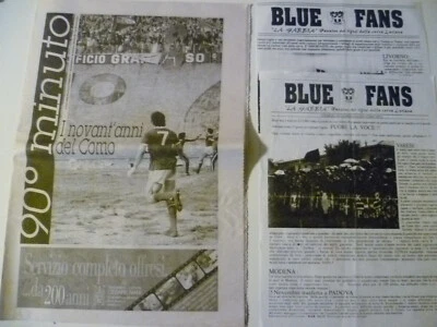 COMO CALCIO INSERTO PROVINCIA X 90 ANNI COMO + 2 RARI VOLANTINI BLUE FANS USATI - Immagine 1 di 4
