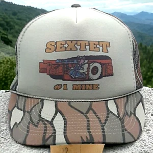 Vtg Sextet Gray Brown Cammo Trucker Adjustable Mesh Back Snapback Hat Cap - Picture 1 of 11