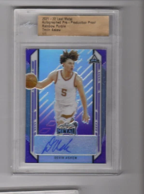 2021-22 Leaf Metal Autographs Purple Rainbow Proof Devin Askew Rookie Auto 1/1 - Image 1 of 2