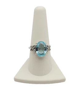 Blue Topaz Sparkling Large Clear Silver Plated with Butterflies Ring Size 8.25 - Picture 1 of 20