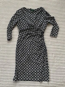 Lauren Ralph Lauren Dress Size 6P V-Neck Faux Wrap Ruched Side Navy White - Picture 1 of 4