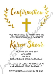 DIY Print Custom BOYS GIRLS CONFIRMATION RELIGIOUS CROSS Party Invitations - Bild 1 von 6