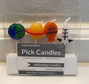 Space Blast Pick Candles 4 Pack Solar System Spaceship Party Decoration