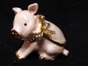 Estatuilla de Cerdo Rosa Brillante con Arco de Estrás Cerdito Joyería Caja de Baratijas #178597 - Imagen 1 de 9