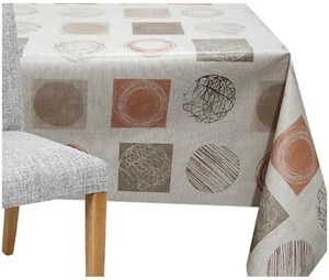 Beige Art Shapes PVC Wipe Clean Tablecloth Vinyl Oilcloth Kitchen Dining Table - Picture 1 of 4