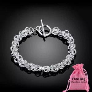 Solid 925 Sterling Silver Double Chain Bangle Bracelets Women's Jewelry UK - Picture 1 of 12