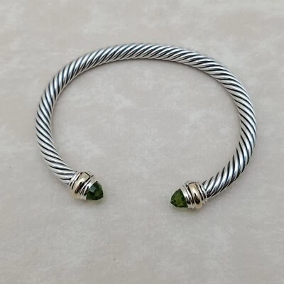 David Yurman Cable Classic Bracelet Sterling Silver Peridot and 14k Gold size S - Image 1 of 4