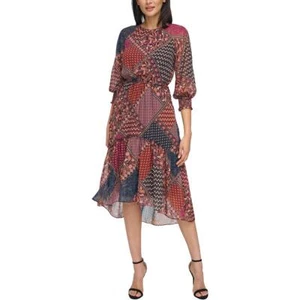 Vince Camuto Womens Printed Side Tie Daytime Midi Dress BHFO 9208 - Picture 1 of 2