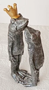 Lady Frog Kissing the Frog Prince Figurine, Antiqued Silver Color, 11" Tall - Picture 1 of 7
