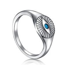 Light Blue Evil Eye Signet Ring SILVER Stackable Ring Protection Amulet Gift