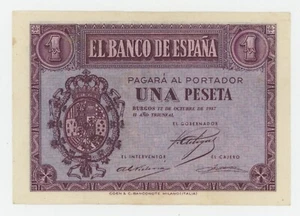 Spain España 1 Peseta 12-10-1937 Pick 104.a XF- Circulated Banknote - Picture 1 of 2